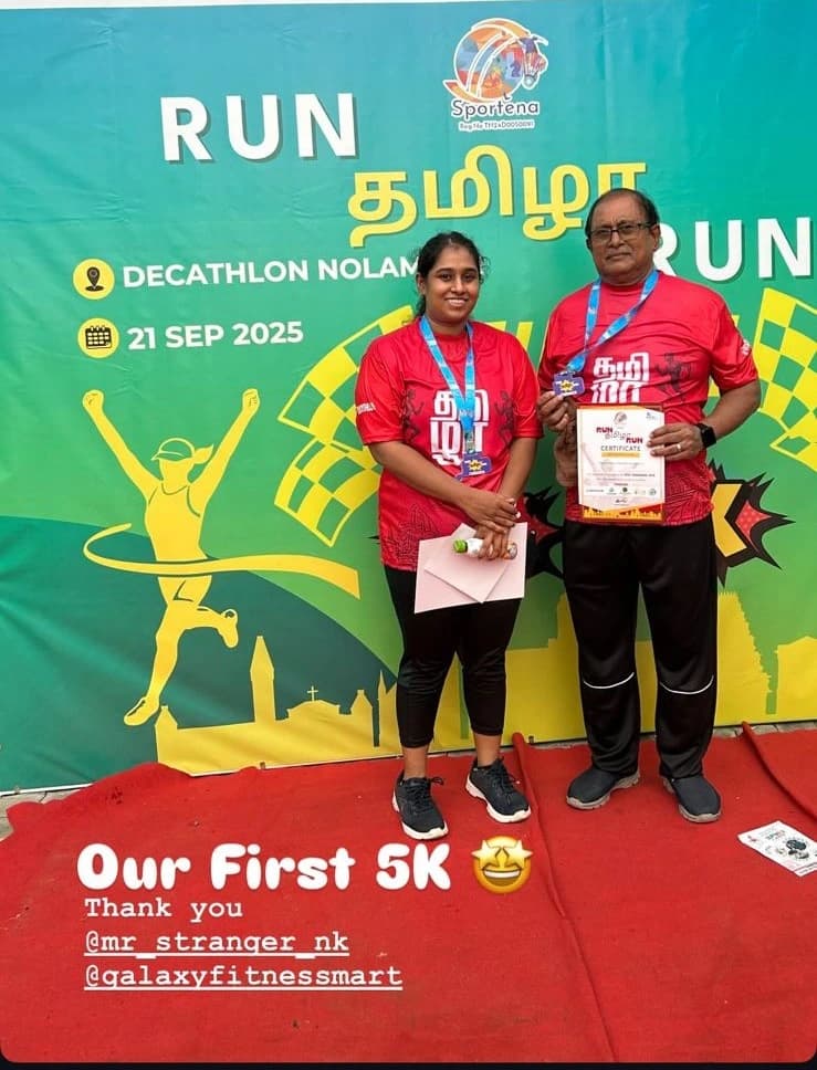 Maranthon running achievement of a member at Galaxy Fitness Mart
